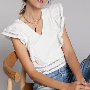 Anthropologie Blue Tassel Coretta Ruffle Blouse